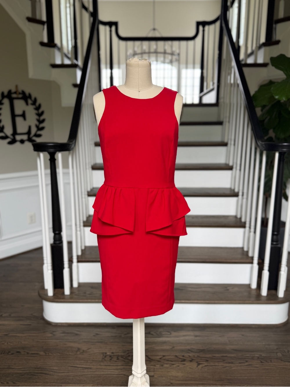 Michael Kors Red Sleeveless Peplum Ruffle Pencil Dress